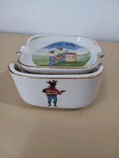 VTG SOUVENIR 4 ASHTRAY & HOLDER CERAMIC GOLD TRIM BARBADOS