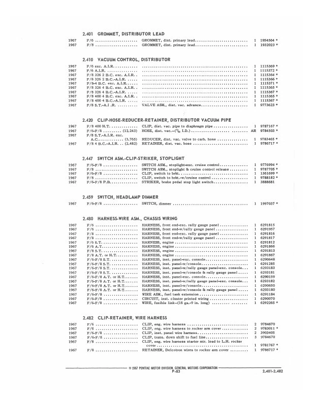 Catalogo Illustrato Dei Pezzi Del Pontiac Firebird Del 1967 Con Numeri Di Parte - Immagine 4 di 4
