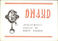 QSL radio card ON4WD 1988 Ekeren Belgium JF van den Wyngaert Ticker Lines d664