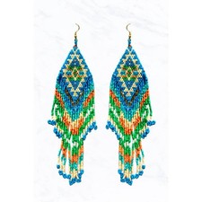 Boho Native American Style Tribal Seed Beaded Earrings Fringe Tassel Long