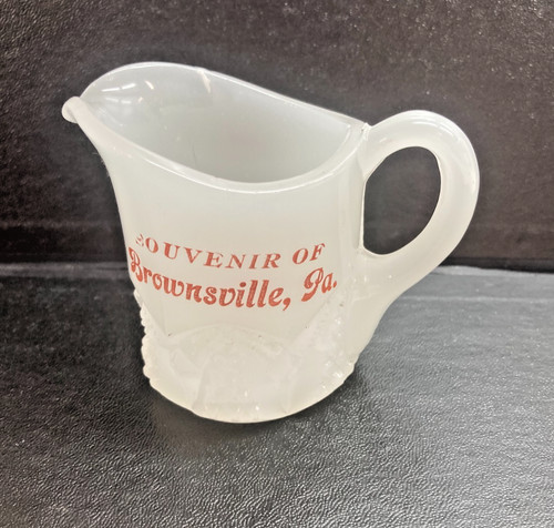 Vintage Souvenir of Brownsville, PA White Glass Creamer Pitcher