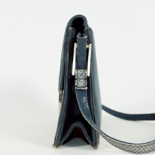 VERSACE Hand Bag Tote Purse Medusa Denim Leather Navy Authentic - Picture 18 of 24