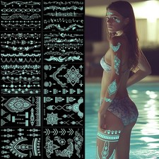 10 Sheets Blue Glow Temporary Tattoos in the Dark Tattoo Kit Neck blue