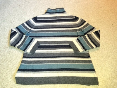 Womens Sweater-TABITHA WEBB-navy/grey/ivory striped lambswool mockneck tunic-M