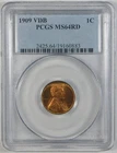 1909 VDB 1c Lincoln Copper Penny Cent PCGS MS64 Red