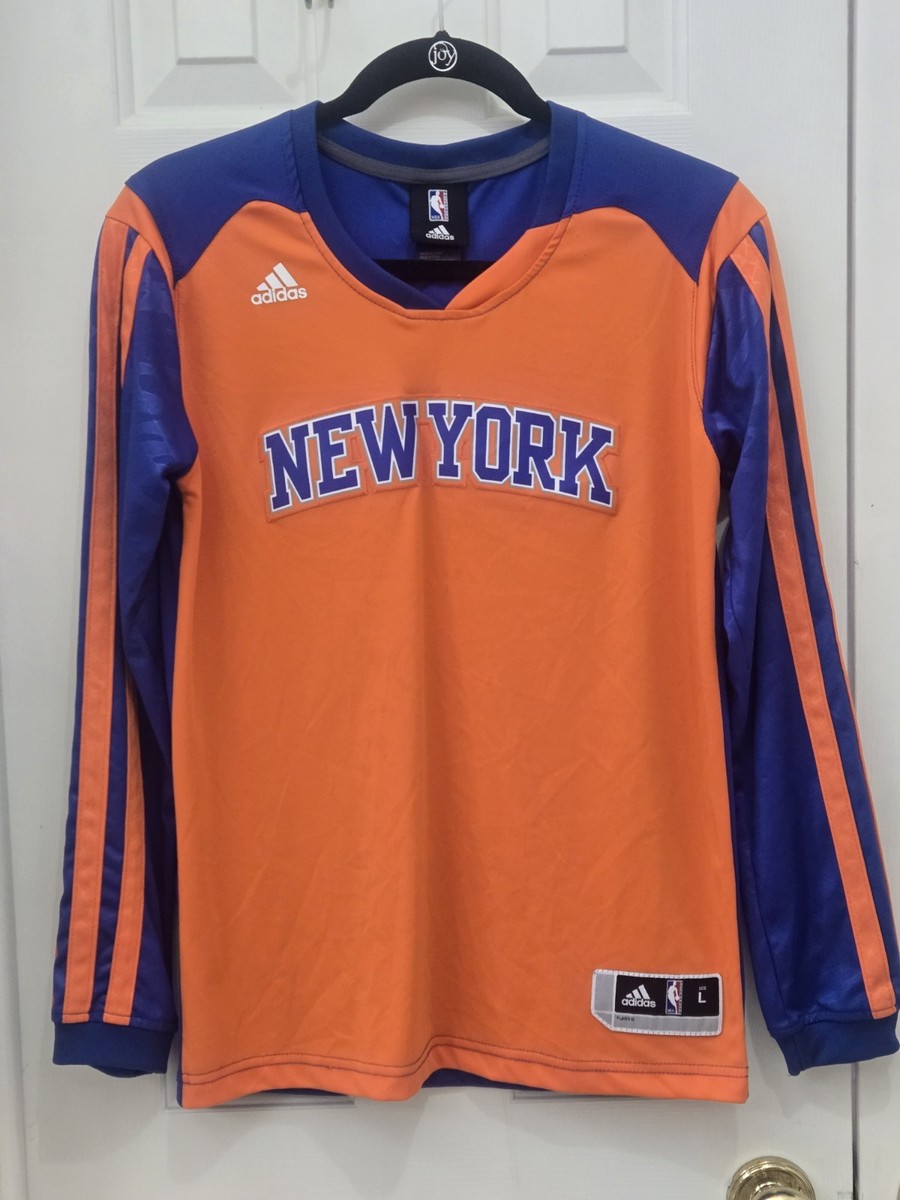  アディダス ヴィンテージ 長袖 ゲームシャツ L オレンジ ブルー Adidas New York knicks NBA basketball shirt/jersey Youth L 14-16
