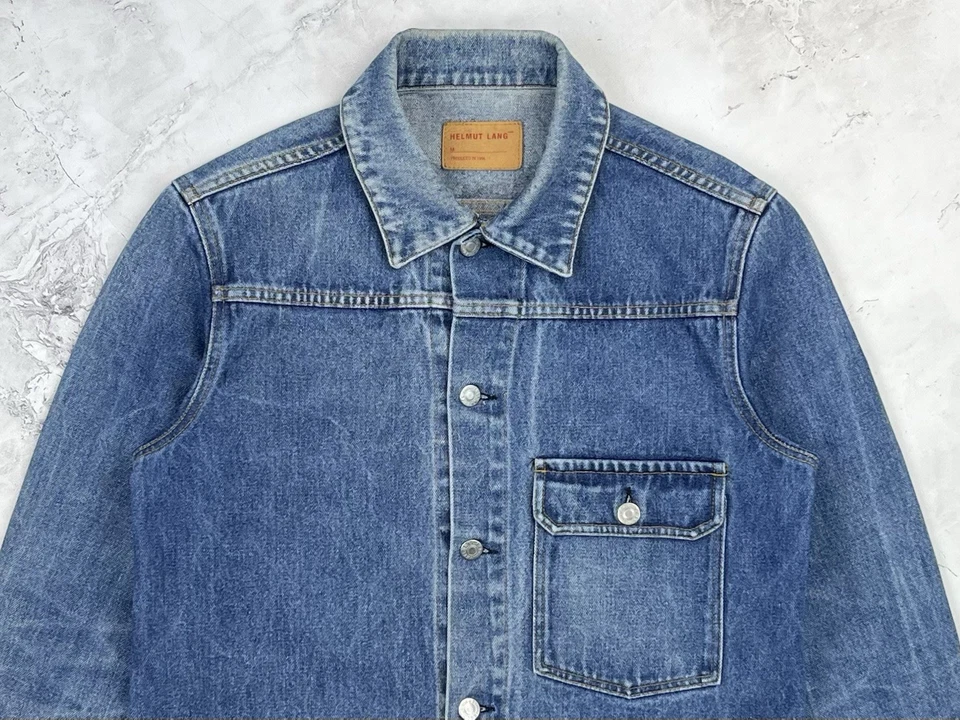 Vintage Helmut Lang 1996 'Type 1' Blue One Pocket Denim Jacket Size 48 21.5" PTP - Изображение 2 из 4