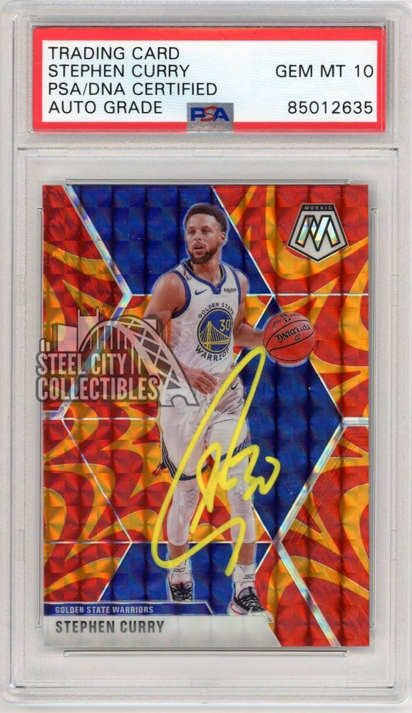 Stephen Curry 2019 Mosaic Reactive Orange Autograph Card #70 PSA/DNA 10 (Yellow)