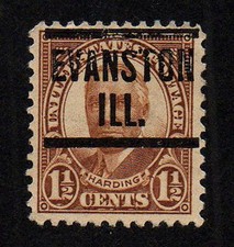 USA, SCOTT # 684, PRECANCEL EVANSTON, ILLINOIS, TYPE 204, WARREN HARDING 1927