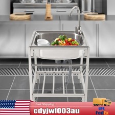 Commercial Single Bowl Stainless Steel Hand Wash Sink Basin Freestanding Faucet