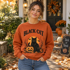 Black Cat Energy Halloween Sweatshirt Spooky Pumpkin Autumn Shirt