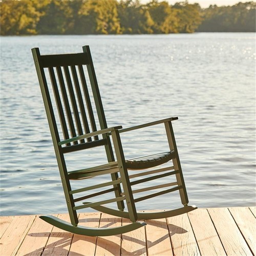 Pemberly Row Traditional Hardwood Indoor/Outdoor Patio Porch Rocker in Green - Picture 8 of 9