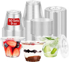9Oz Clear Plastic Cups with Flat Lids No Hole Disposable Togo Cups with Lids for
