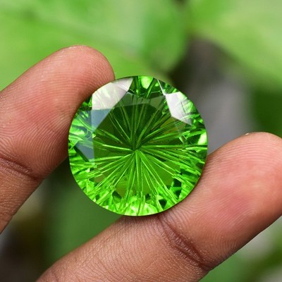 34.35 Ct NATURAL Green Peridot Unique Round Cut CERTIFIED Loose Gemstone