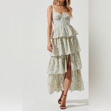 ASTR The Label Tiered Floral Romantic Eyelet Maxi Dress Smocked Back | XS