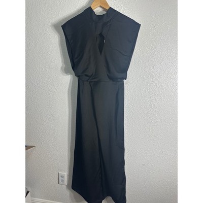 Asos Black Mock Neck Cutout Sleeveless Wide Leg Jumpsuit Elegant Evening size 4