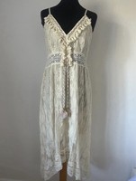 Cupshe UK 12-14 L Maxi Dress V-Neck Tassel Women Sleeveless Lace Smocking Beige