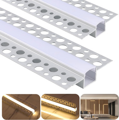 8 Pack Plaster-In LED Channel 6.6FT/2M Recessed Drywall Aluminum Strip Light Tra