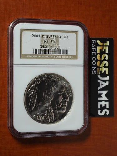 2001 D UNCIRCULATED SILVER BUFFALO COMMEMORATIVE DOLLAR NGC MS70 BROWN LABEL