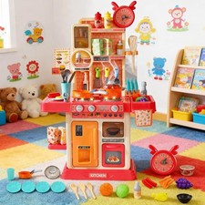 45PCS Kids Kitchen Playset With Lights Sounds Water Spray Pretend Cooking Toy