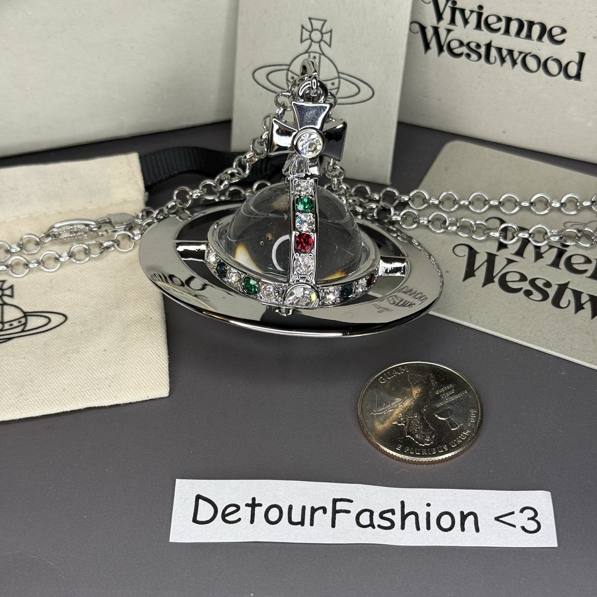 Vivienne Westwood Giant Orb Silver Clear Necklace Pendant WITH BOX