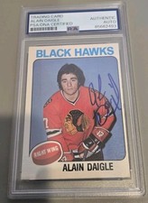 1975-76 OPC SIGNED ROOKIE CARD ALAIN DAIGLE CHICAGO BLACKHAWKS PSA DNA # 208