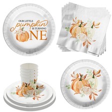 Little Pumpkin 1st Birthday Party Supplies 64 Piece Tableware Set Kit For 16