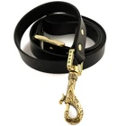 Leather dog long leash Odins wolves, Leash with Old Norse style brass hardware