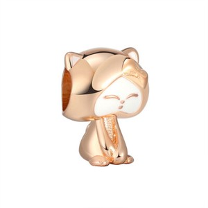 Authentic Kitty Cat Charm European Bead Rose Gold Plated Sterling Silver Ginger Lyne Co...