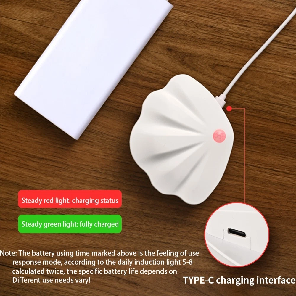 Shell LED Wall Lights Motion Sensor USB Charging Wireless Night Lamp White Black - Picture 5 of 18