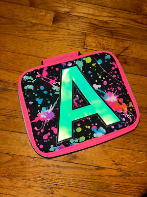 JUSTICE LUNCHBOX INITIAL   A   GIRL POWER COLORFUL PINK BLACK