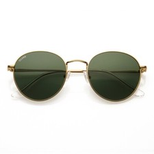 GLVSS Brand 'Gunna' Metal Round Sunglasses Gold Frame Green Polarized Lens