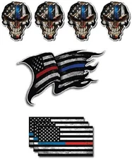 7 PACK THIN BLUE RED LINE USA AMERICAN FLAG SKULL STICKER DECAL CAR TRUCK WINDOW