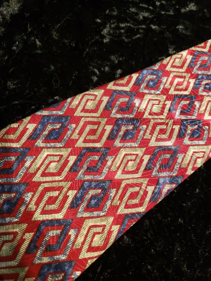 Corbata de Colección Geoffrey Beene Para Hombre Roja Azul Plata Geométrica Ropa de Carrera EE. UU. Foto 2 de 4