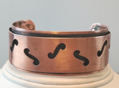Vintage Copper Two Layer Cuff Bracelet with Cut-Out Pattern, Adjustable 