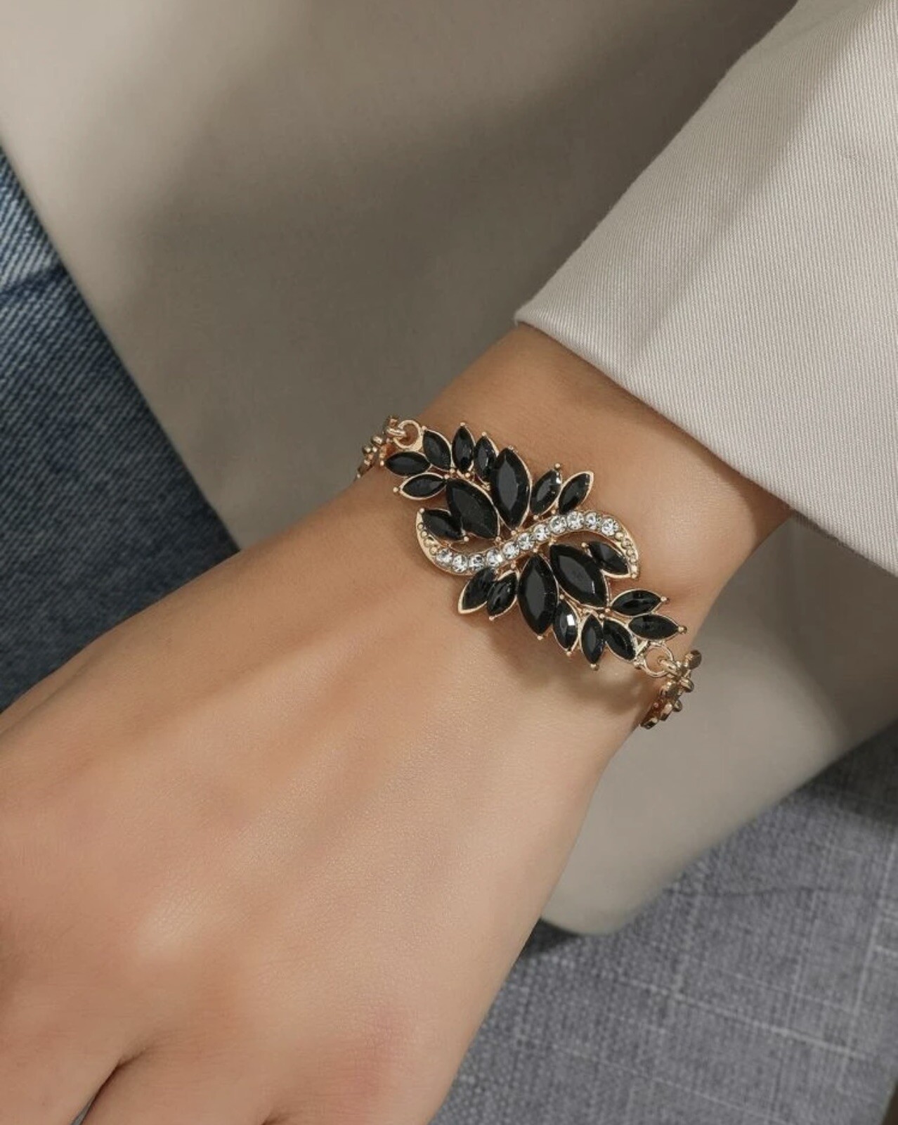 Bijoux brillant bracelet jonc femme anti-ternissement doré et noir