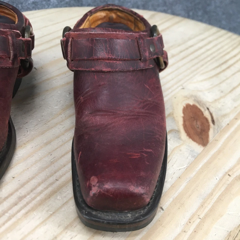 Zapatos Frye para mujer 5,5 M zuecos con cinturón cuero borgoña punta cuadrada bloque cómodo Foto 4 de 4