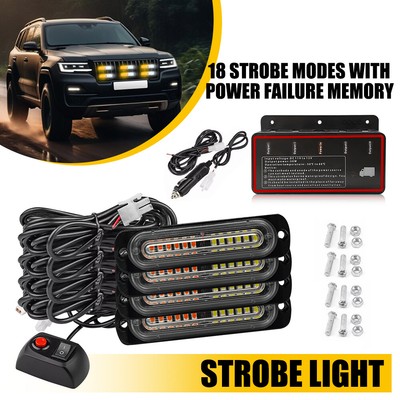 4x LED White Amber Emergency SUV Pickup Strobe Flash Light Warning Grill Front