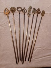Set Of 8 Vintage 16" Turkish Stainless Steel And Brass BBQ Skewers