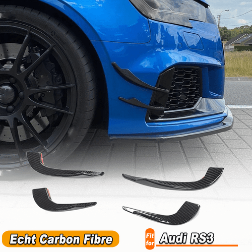 Per Audi RS3 2017-2019 Carbon Flaps Pinne Canards Front Wings Spoiler Splitter - Foto 1 di 12