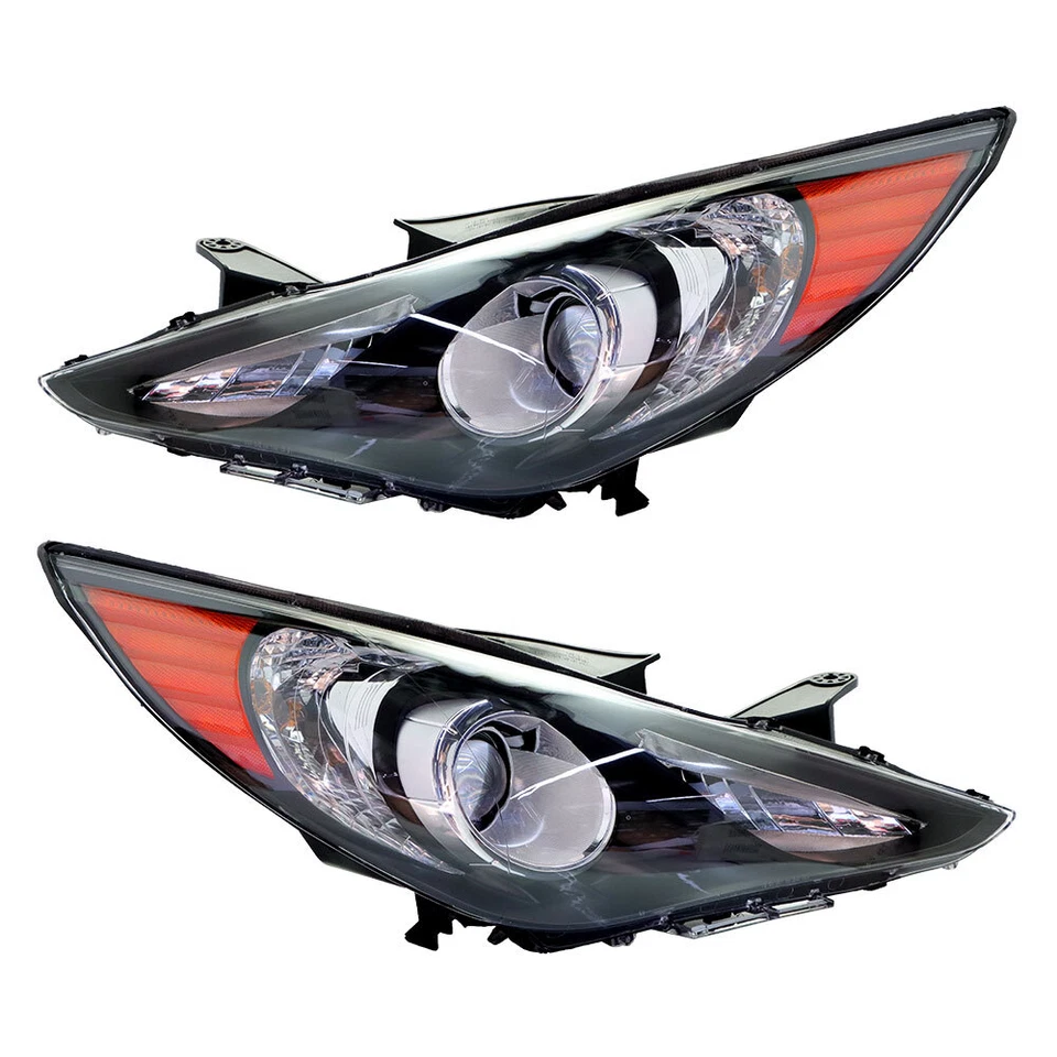 For 2011 2012 2013 2014 Hyundai Sonata Pair of Black Halogen Projector Headlight - Image 2 of 4