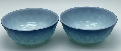 Vintage Fire King Anchor Hocking 2 Blue Kimberly Diamond Bowls MCM Cereal/Soup5"