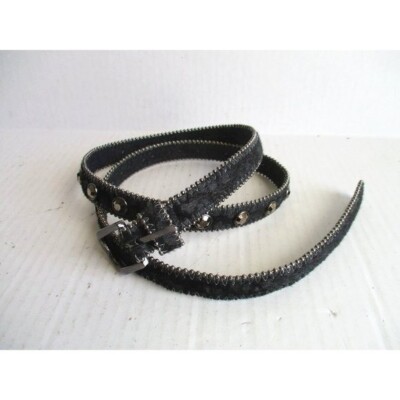 Retro Black Leather Belt Shimmer Pony Hair Faceted Faux Gem  display picture 1