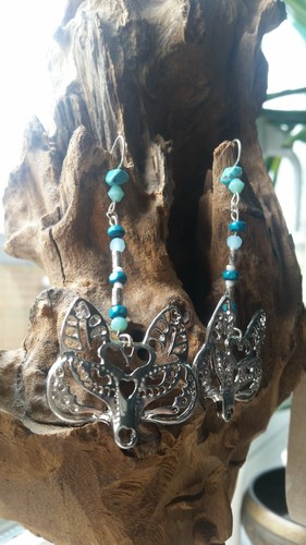 Native american wolf fox earrings turquoise BLESSED CLEANSED silver wood crystal - Picture 2 of 12