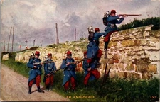 VIntage Postcard French Soldiers With Rifles En Embuscade An Ambush Over a Wall