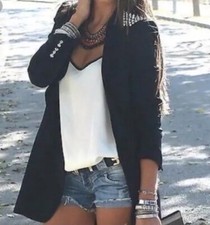 Zara black blazer spike shoulders long open front excellent Size Xs Fits Size s