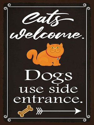 Holzschild 30x40 Cats welcome Dogs use side Wand Deko Cafe Sammler Geschenk