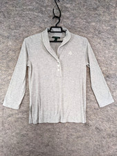 Lauren Ralph LRL Pajama Top Womens Small Gray Knit Collared Long Sleeve Logo