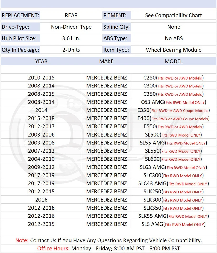 [TRASERO (cantidad 2)] Cojinete de cubo de rueda para Mercedes-Benz SL55 AMG 2003-2008 modelo tracción trasera Foto 2 de 4