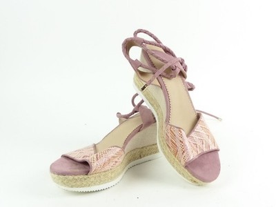 Star Collection Damen Keilabsatz Pumps Gr. 38 Rosa Ledermix Peep Toes (18755)